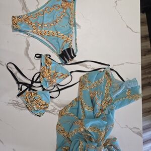 Chain Print Blue Bikini Set